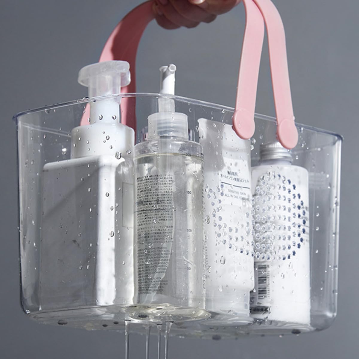 Plastic Storage Basket with Handle Portable Shower Caddy for Bathroom and Dorm Transparent Whale Design Large Capacity Organizer for Shampoo Shower Gel and Cleaning Supplies