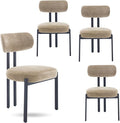 LukeAlon Chenille Dining Chairs Set of 4, Modern Curved Back Upholstered Dining Room Chairs with Black Metal Legs, Khaki