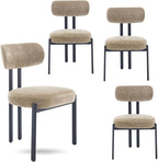 LukeAlon Chenille Dining Chairs Set of 4, Modern Curved Back Upholstered Dining Room Chairs with Black Metal Legs, Khaki
