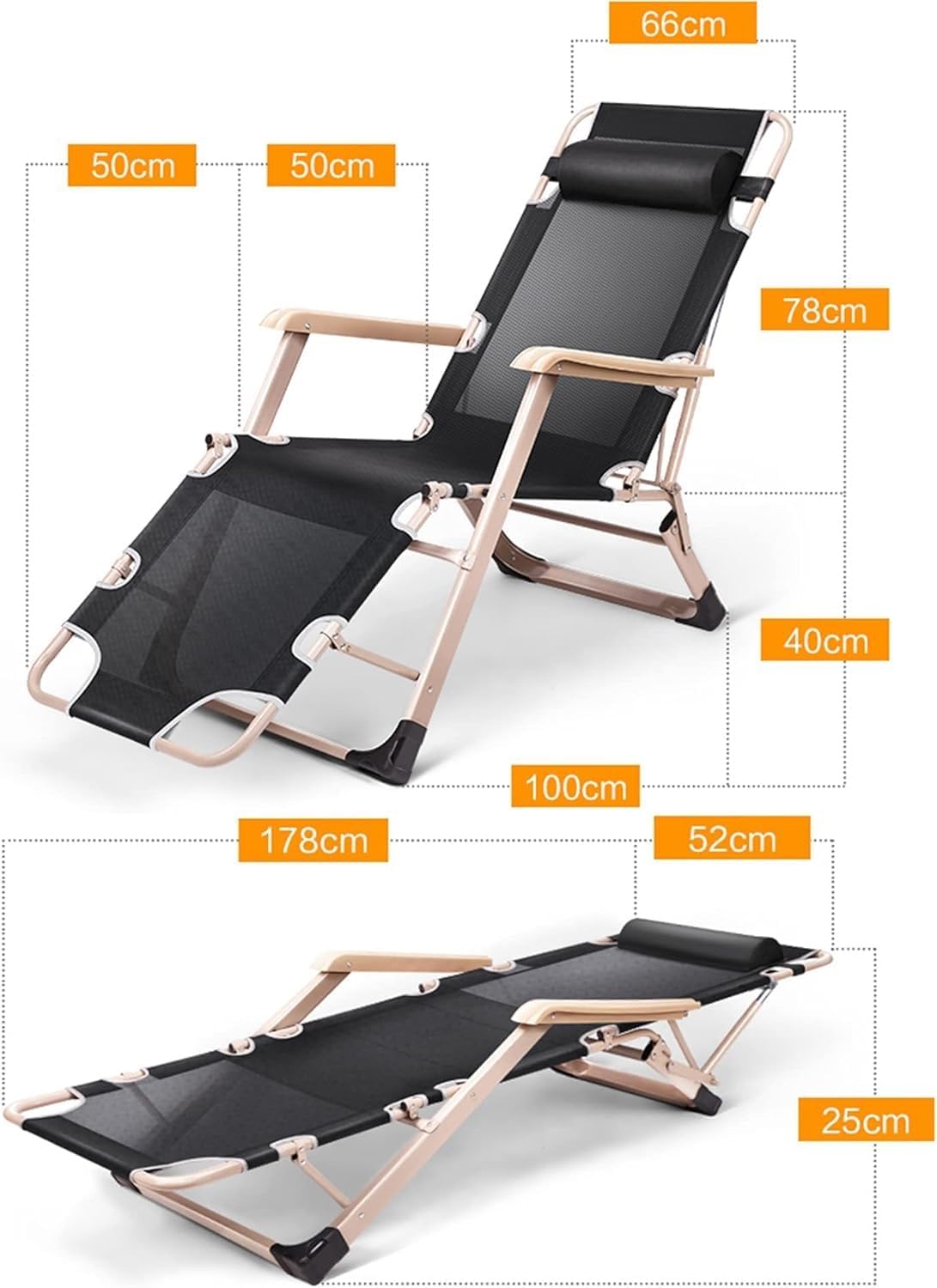 Recliner Lounge Chair Steel Tube Leisure Folding Portable 5-Level Adjustable for Office Outdoor Lawn Patio(A+Thicken Cotton Pad)