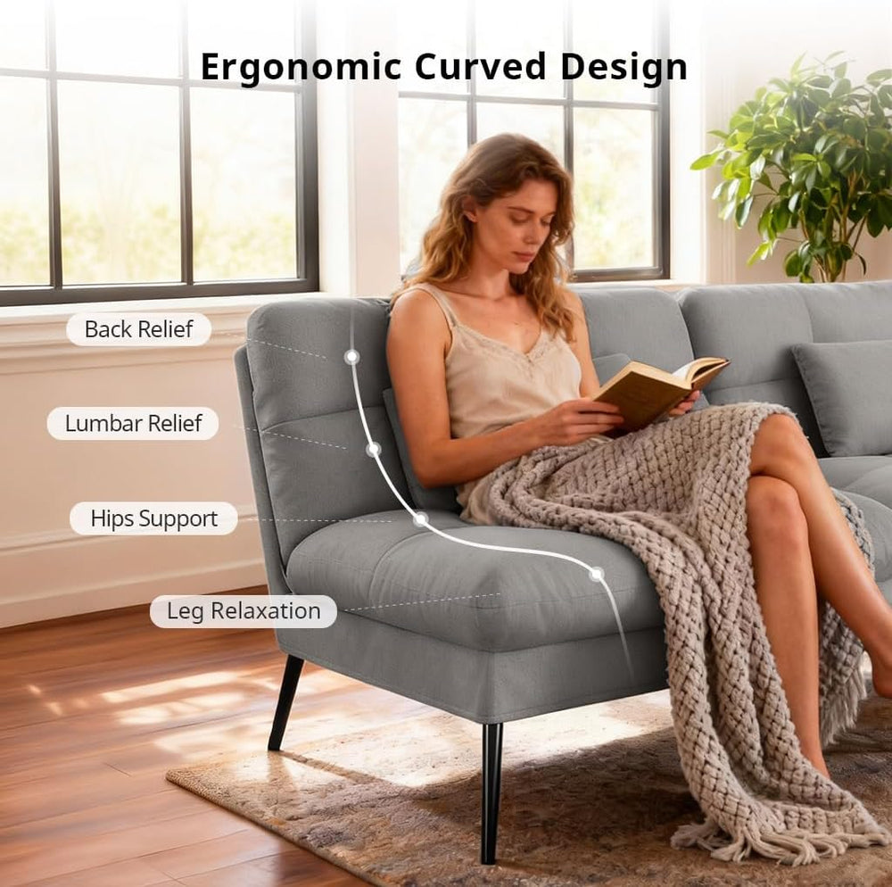 COMHOMA 72″ Convertible Futon Sofa Bed, Adjustable Backrest, Grey | Breathabl...