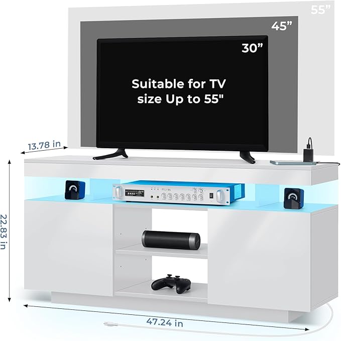 HOMMPA Modern LED TV Stand for 55/50/43/40/32 inch TV with Power Outlets, Gam...