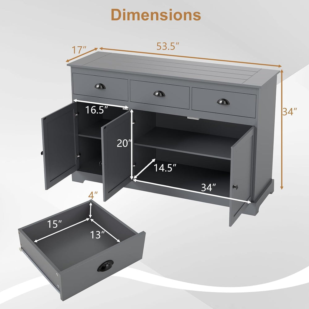 Sideboard Buffet Cabinet with Storage, 53.5” Large Kitchen Cupboard with 3 Dr...