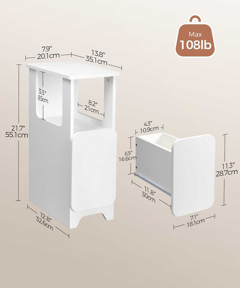 Afuly Narrow Side Table Small End Tables Living Room, Skinny Slim White Moder...