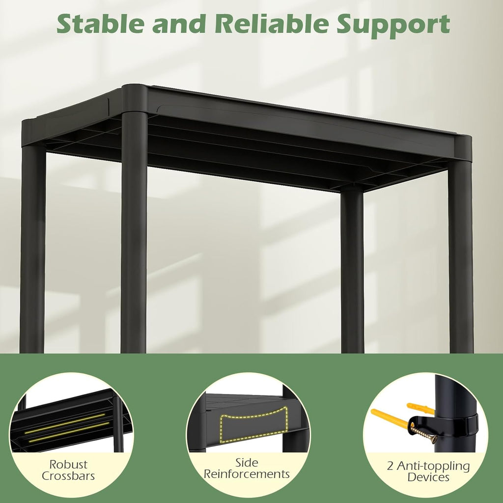 Giantex 3-Tier Heavy-Duty Plastic Storage Shelves, Freestanding Garage Shelving Unit, Multi-Use Organizer Rack for Pantry, Kitchen, Laundry, No-Tool Assembly, Black (1,24" x 12.5" x 37")