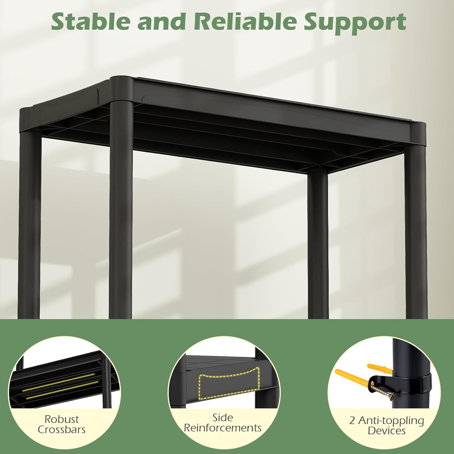 Giantex 3-Tier Heavy-Duty Plastic Storage Shelves, Freestanding Garage Shelving Unit, Multi-Use Organizer Rack for Pantry, Kitchen, Laundry, No-Tool Assembly, Black (1,24" x 12.5" x 37")