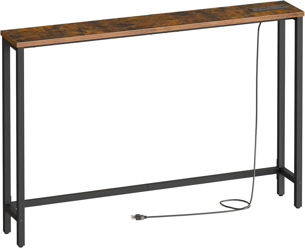 HOOBRO 47.2" Narrow Console Table with Power Outlet, 5.9" Behind Co...