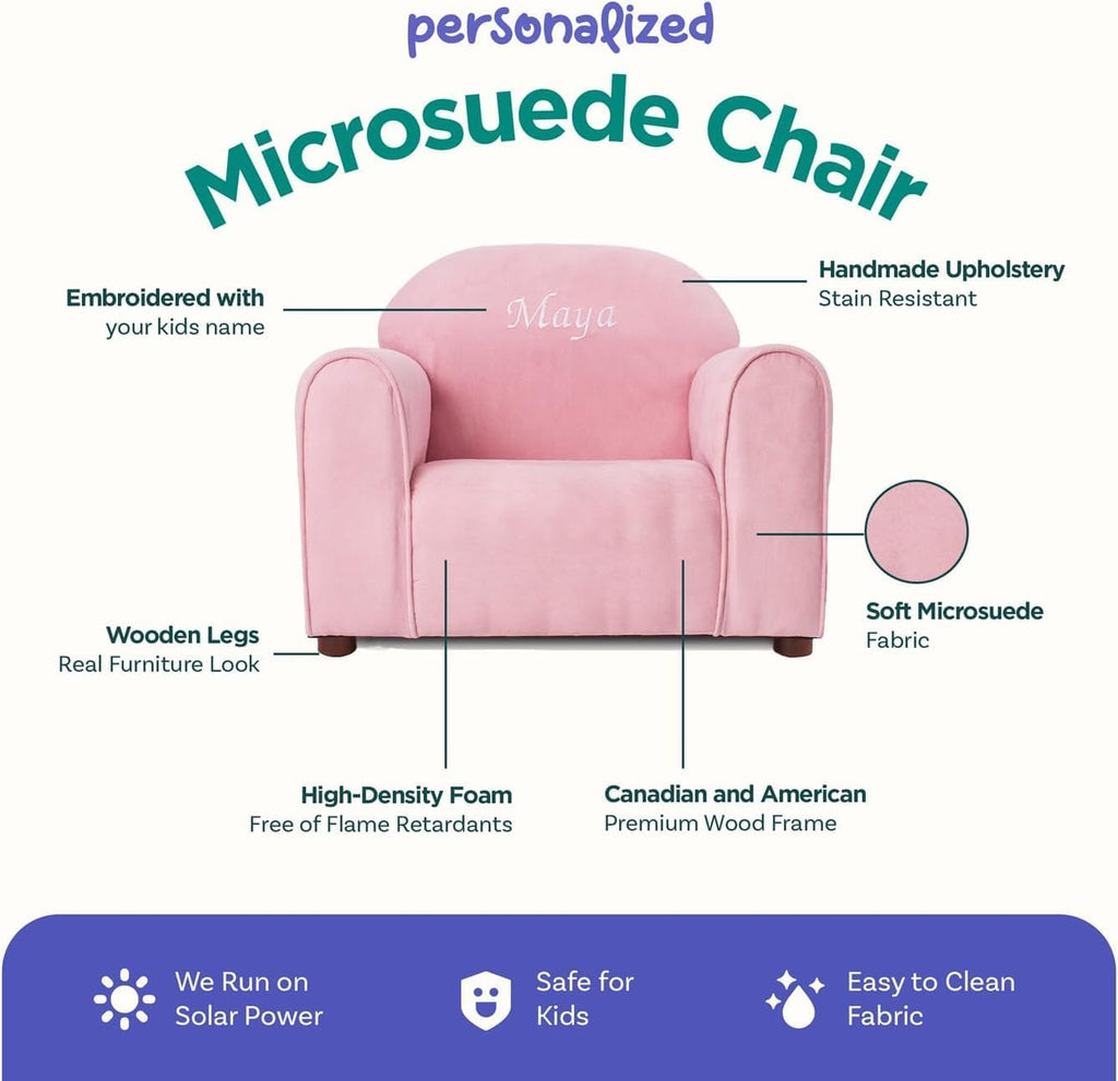 Keet Personalized Toddler Chair, Customize with Name, Soft Microsuede Upholstery, Embroidered Kids Armchair, Sturdy Wooden Frame, Easy to Clean, Ages 2–5, Gift-Ready Toddler Chair for Playrooms.