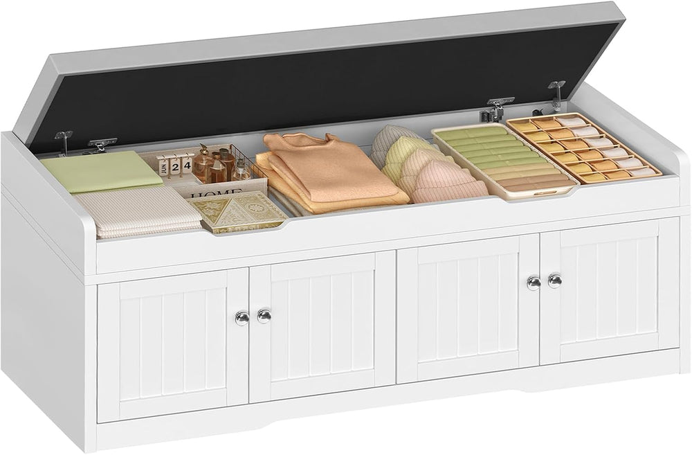 3-Tier Storage Bench, 47.2" Wide Shoe Bench with Lift Top Storage & ...