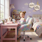 HEAH-YO Swivel Kids Chair with Wheels, Adjustable Kid Desk Chair with Arms, Cute Faux Fur Kids Study Chairs for Boys and Girls, Rainbow Color