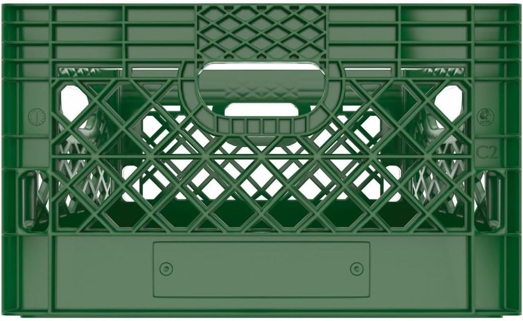 Heavy Duty Plastic Storage Milk Crates, Stackable Utility Organizer Bins, 19x11x13 Inches, 6 Pack, Made in USA, 24 Qt/6 Gallon Capacity (Green)