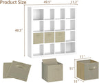 furtble Bookshelf with Storage Bins, 16-Cube Storage Organizer with Back Panels, Modern Wood Open Bookcase, Multifunctional Display Shelf for Living Room, Bedroom, Home Office, White