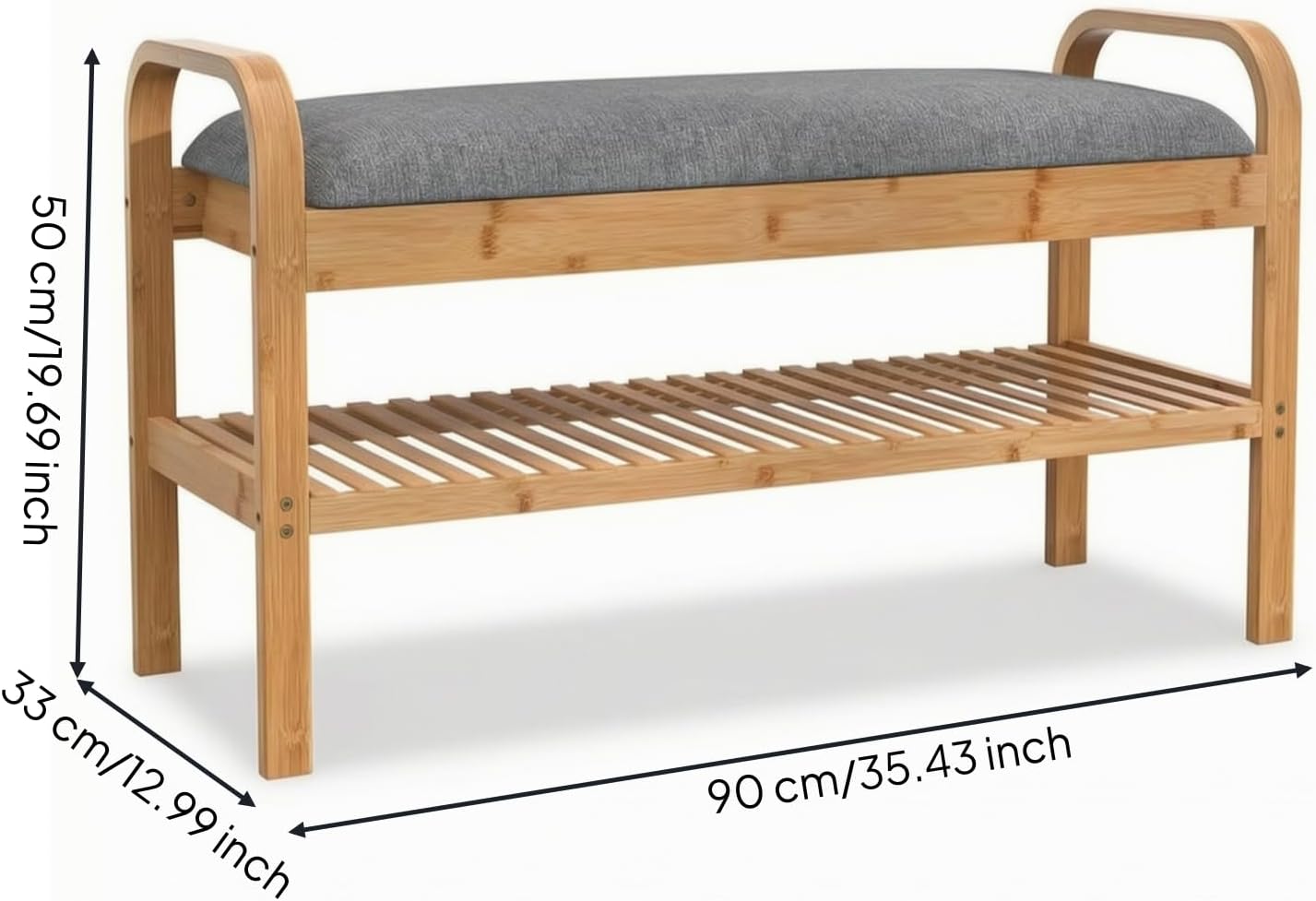 Fenteer Children Footstool Upholstered Bench with Storage and Slatted Shoe Shelf Bamboo Construction with Straight Legs Compact Design for Small Suitable for Hallway Dorm condo Kids Room