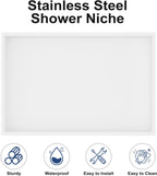 Achelous Stainless Steel Insert Shower Niche 18" X 12" NO Tile Needed, Recessed Shower Shelf Organizer, Matte White