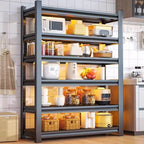 Storage Shelves, Garage Metal Shelving Unit, Adjustable, Double-Layer Column with Reinforced Ribs, Heavy-Duty, Capable of Bearing 600-3600 lbs (Black, 45''W*20''D*77''H, 6-Tier)