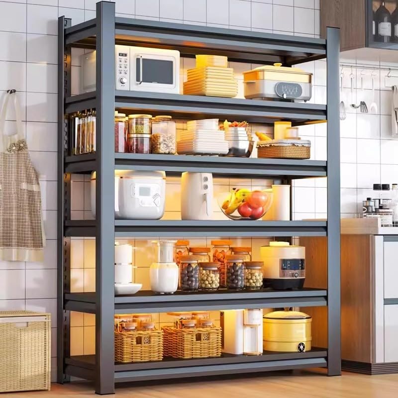 Storage Shelves, Garage Metal Shelving Unit, Adjustable, Double-Layer Column with Reinforced Ribs, Heavy-Duty, Capable of Bearing 600-3600 lbs (Black, 45''W*20''D*77''H, 6-Tier)