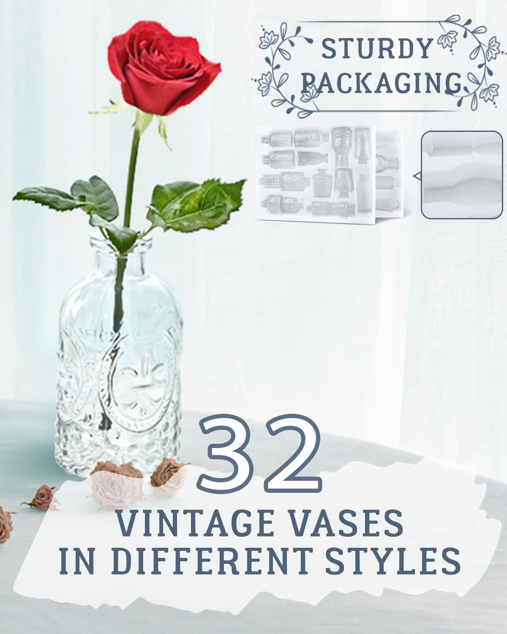 Bud Vases Set of 32 PCS, Small Flower Vases for Table Centerpieces, Mini Vases for Single Stem Flowers, Glass Vases for Centerpieces, Wedding & Home Decor, Clear
