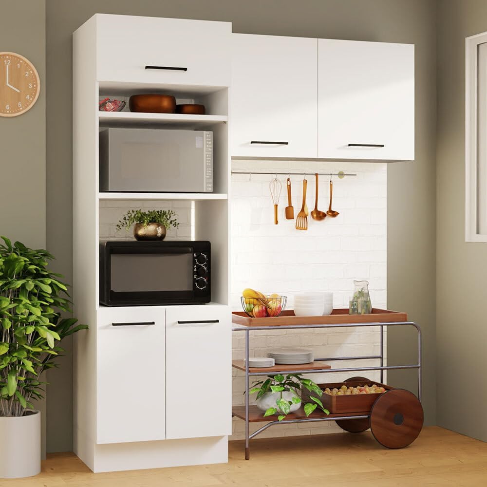 Madesa Hazel 2-Piece Kitchen Storage Set with 3 Doors 3 Open Shelves Pantry C...