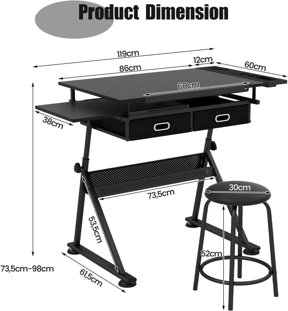 LIFEZEAL Height Adjustable Drawing Table, 119 x 60.5 x 91.5 cm, Drawing Table...