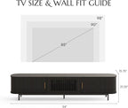 POVISON Fully-Assembled Mid Century Modern TV Stand for 75+ inch TV, Sliding Door Entertainment Center with Storage, Wood TV Console, Media Console for Living Room Bedroom(Black, 94.49")