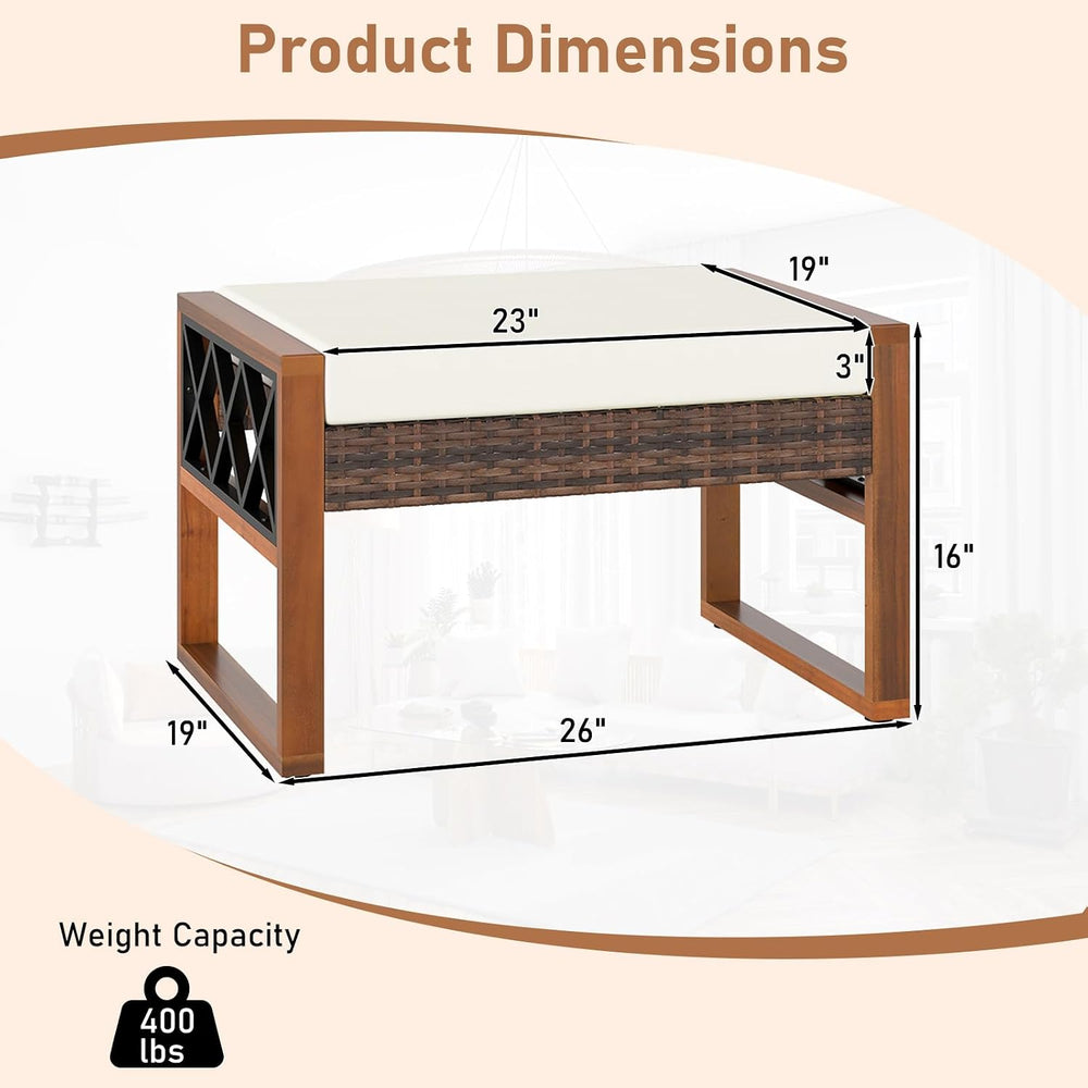 Tangkula Rattan Wicker Outdoor Ottoman Set of 2, Patio 3-in-1 Footstools with...