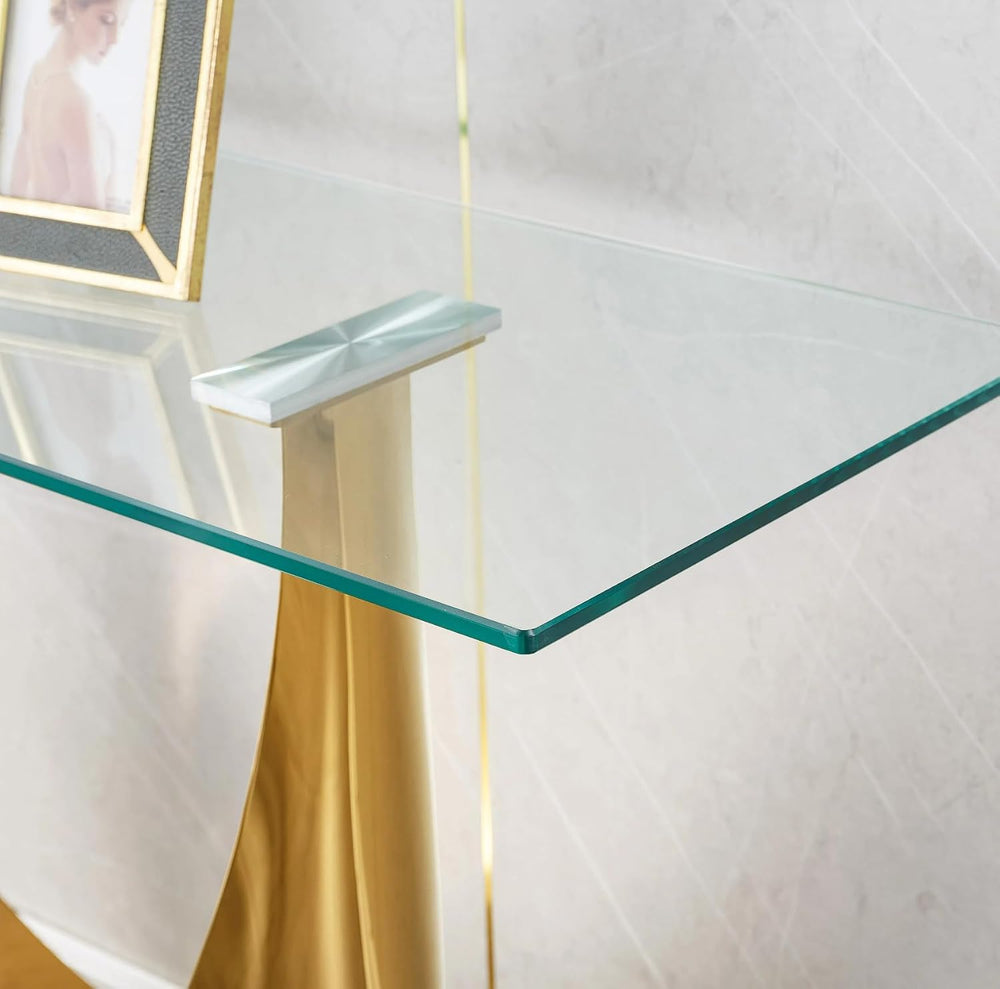 Luxury Gold Glass Console Table, Modern 47" Rectangle Entryway Table wit...