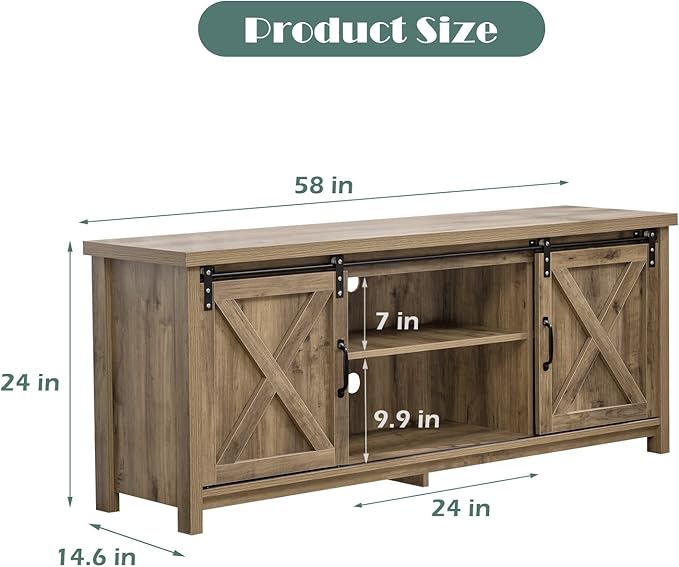 GAZHOME Farmhouse TV Stand with Sliding Barn Doors, Media Entertainment Center Console Table for TVs up to 65”,2-Tier Large Storage Cabinets,Rustic TV Stand for Living Room Bedroom,Light Grey