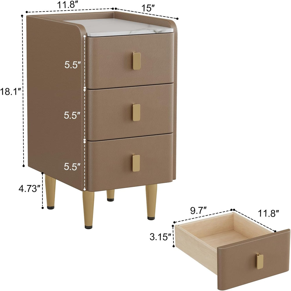 AQIMUELE Narrow Nightstand with Drawers, Narrow Side Table Leather, Small Bed...