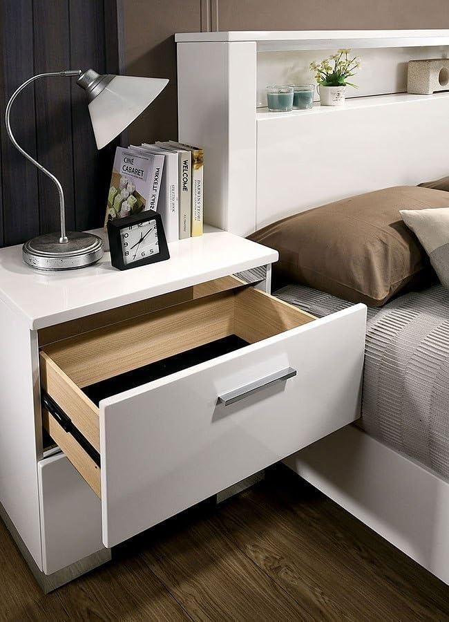 Contemporary Nightstand Black Color High Gloss Lacquer Coating Chrome Handles...