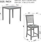 Dining Table Set for 4, Modern 5 Piece Dining Room Table Set with Square Table & 4 Ladder Backrest Upholstered Chairs, Counter Height Kitchen Chairs Set for Small Space, Gray