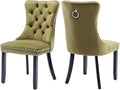 Velvet Dining Chairs Set of 2, Tufted Upholstered Dining Room Chairs with Back Ring Pull, Nailhead Trim and Solid Wood Legs, Modern Dining Chairs for Dining Room, Kitchen,Olive Green