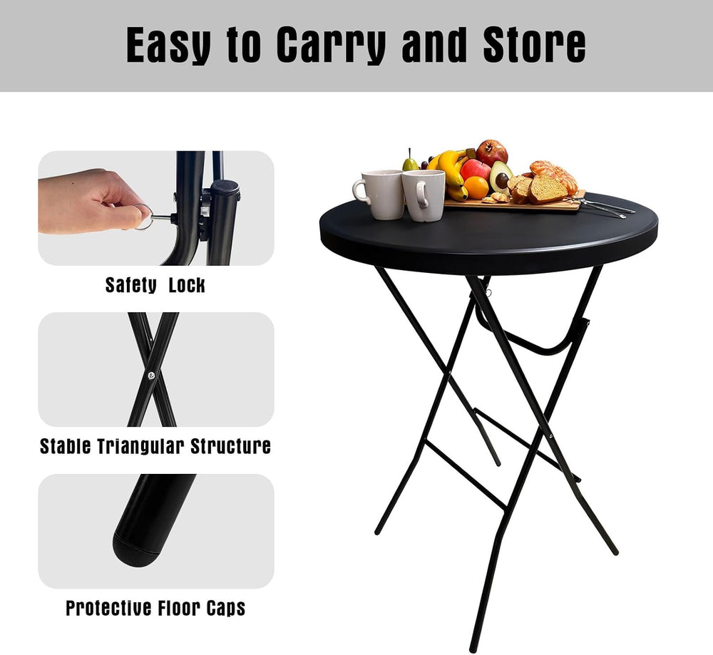 32in Cocktail Table, Folding Round High Top Indoor Outdoor Use, Foldable Bar ...