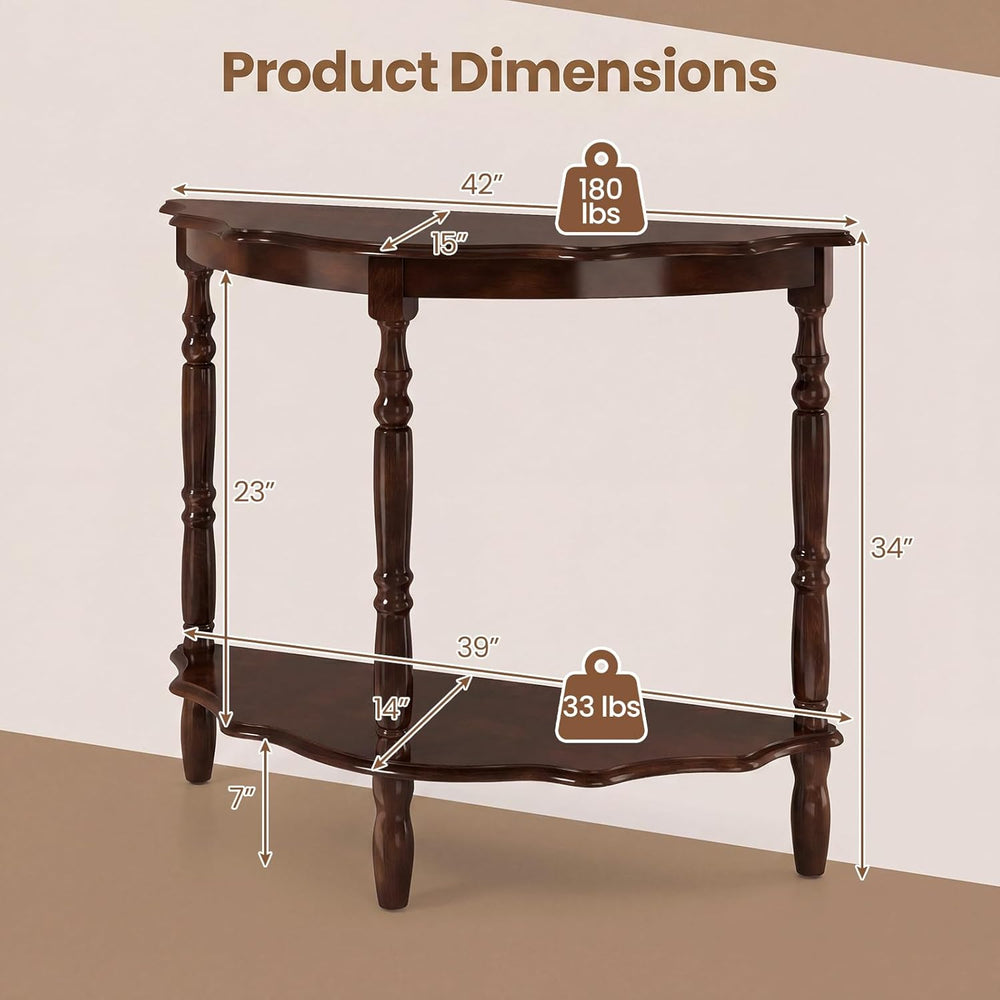 Giantex 42" Half Moon Console Table, 2-Tier Semi-Circle Entryway Table w...