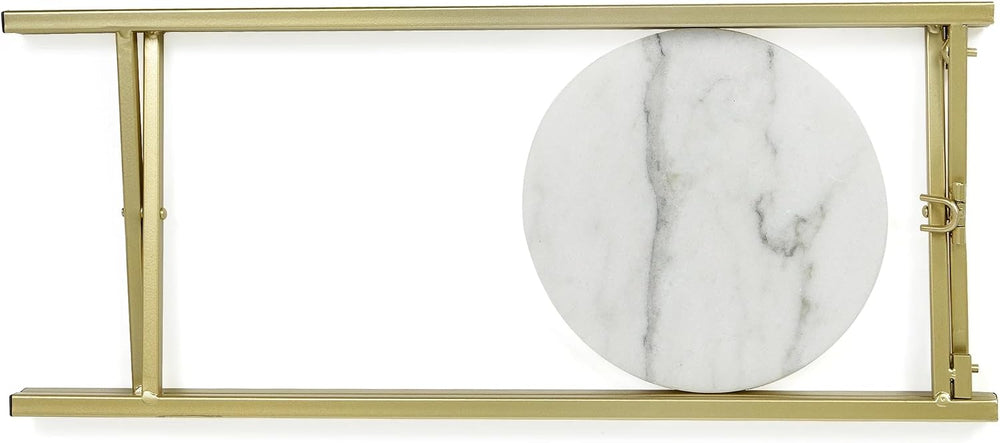 Collapsible Drink Table, Gold Metal Frame with White Marble Top