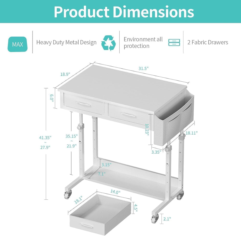 WINAZ Small Rolling Standing Desk with Drawers & Storage, 32 Inch Height ...