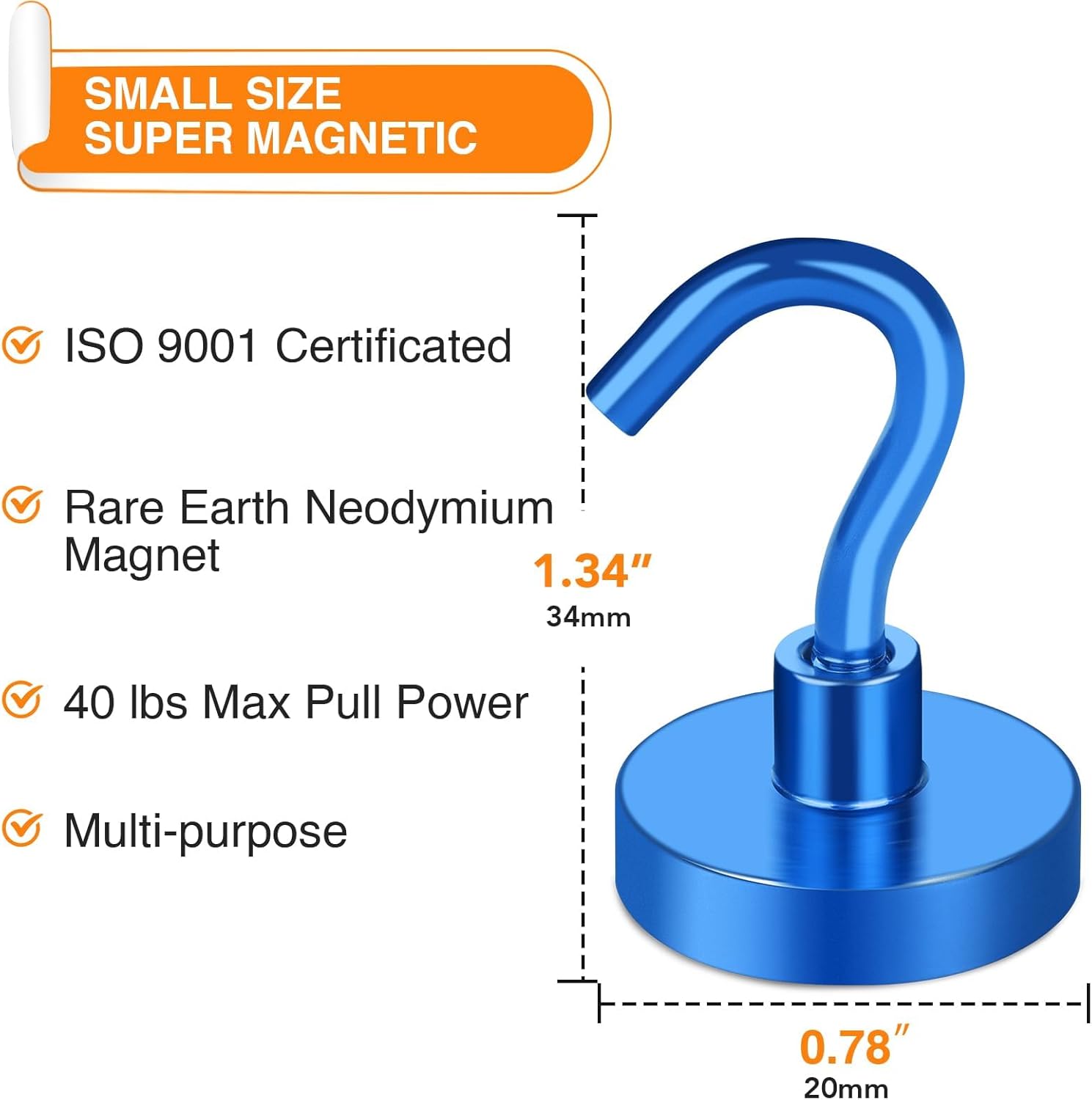 MIKEDE Magnetic Hooks Heavy Duty, 10 Lbs Magnet with Hooks for Cruise Cabins, Strong Magnets Neodymium for Hanging, Magnetic Wall Hooks for Refrigerator, Locker, Workplace(Blue, 10 Pack)