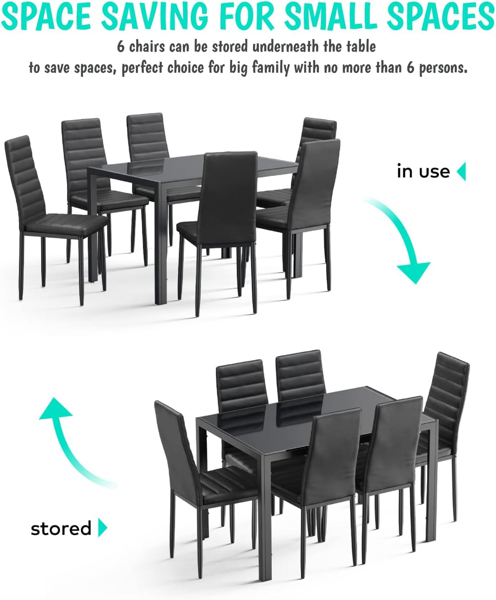 Gizoon Glass Dining Table Sets for 6, 7 Piece Kitchen Table and Chairs Set fo...