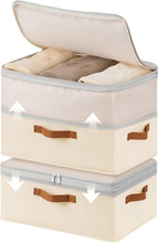 Large Closet Storage Bins - Compression Organizer Bins, Stackable Closet Organizer, Expandable Under Bed Storage Containers for Clothes, Towels, Sheet, 2 Pack, Beige
