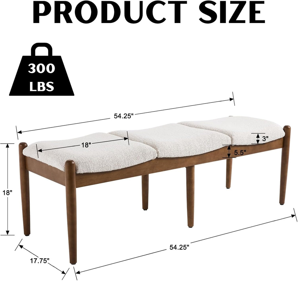 RIVOVA 54.25" Modern Ottoman Bench Upholstered Sherpa Bedroom End of Bed Bench Boho Bench Long Seating Bench Entryway Stool with Wood Legs for Living Room/Foyer, Beige