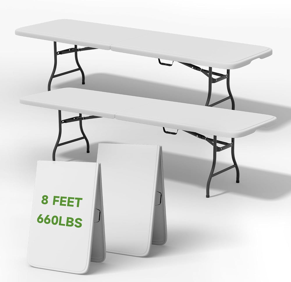 Folding Table 8 Foot - Heavy Duty 660LBS Capacity, Sturdy & Foldable Desi...