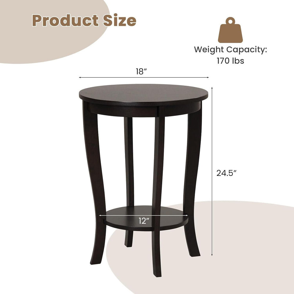 SlickBlue Space-Saving 2-Tier Round End Table with Premium Wood Legs and Floo...