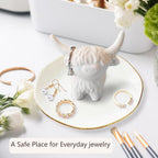 Ceramic Highland Cow Ring Holder Jewelry Tray for Small Trinkets | Farmhouse Highland Cow Décor for Bathroom Vanity Dresser, Bridal Shower Gifts,Engagement & Birthday Gift for Her