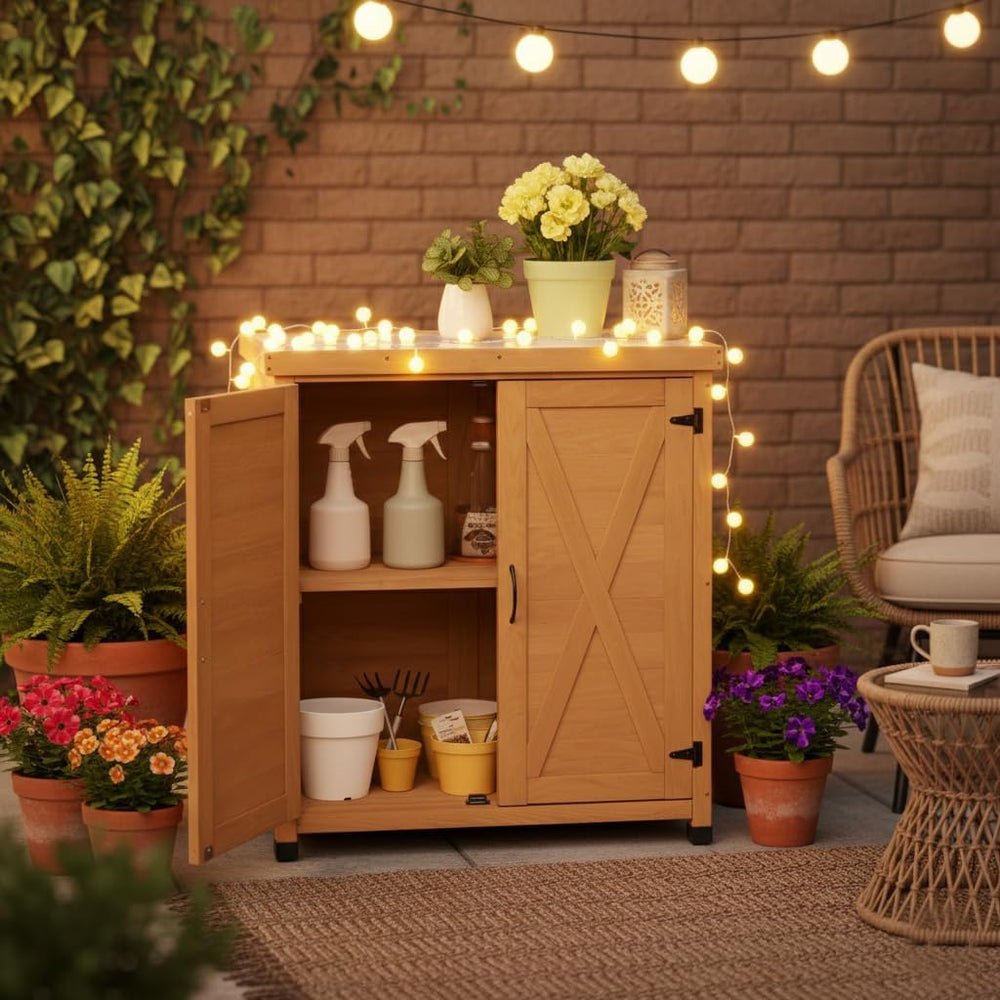 31" Weatherproof Small Storage Cabinet, Storage Cabinets with Sturdy X-S...
