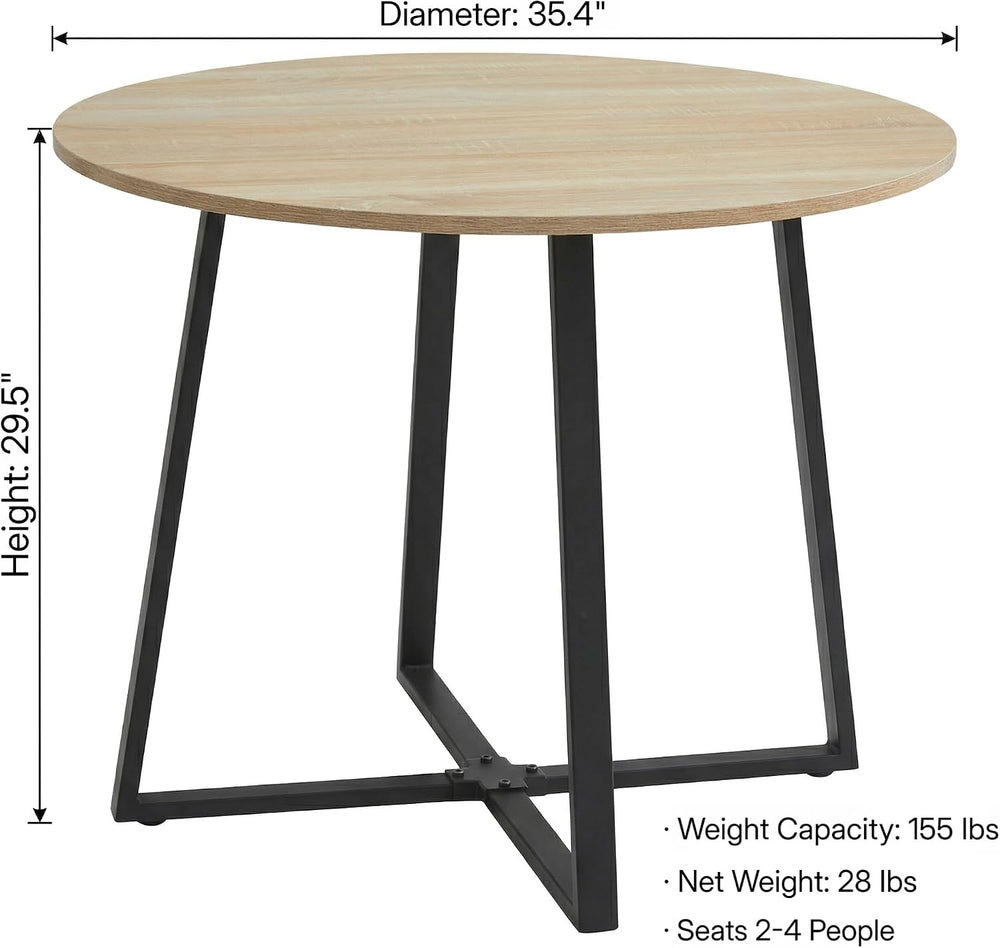 IDS Home 35.4” Round Dining Table for 2, Modern Nordic Kitchen Table, Light W...