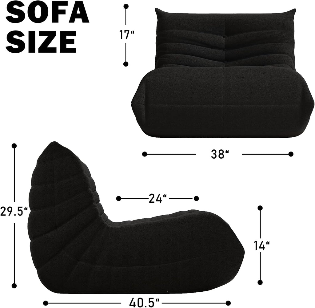 Bean Bag Chair, Memory Foam Bean Bag Sofa Large Bean Bag Chair for Adults, Bean Bag Chairs for Teens with High Density Comfortable Foam, Memory Foam Lazy Sofa for Living Room, Bedroom (Black)