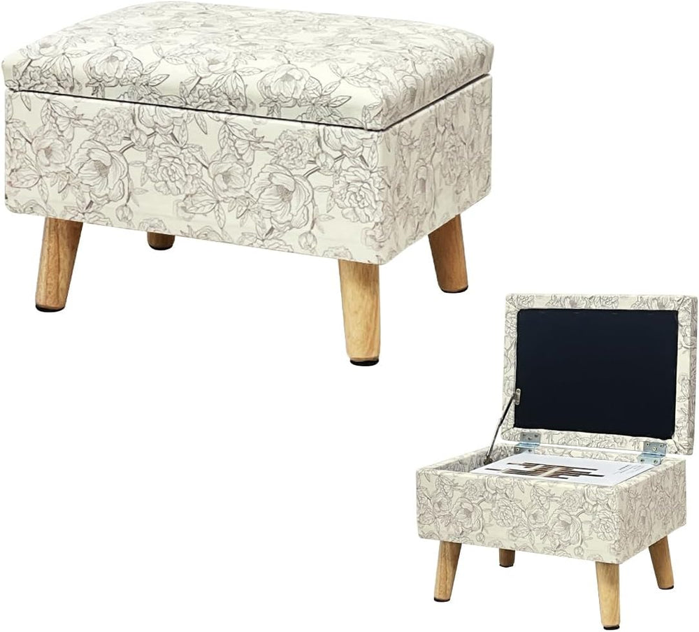 lumizone Small Ottoman with Storage Foot Rest Foot Stool Print-Beige | Padded...