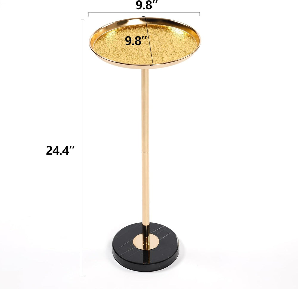 Adjustable Martini Side Table – Small Round Drink Table with Natural Marble B...