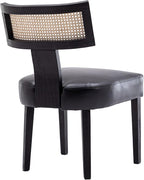 Rattan Dining Chairs Set of 2, Modern PU Leather Upholstered Kitchen Chairs, Wooden Dining Room Chair Farmhouse Dinner Chair with Black Wood Frame, Black