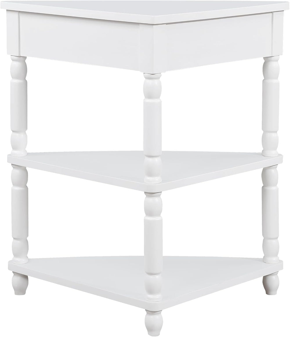 Corner Side Table, 3-Tier Triangle End Table with Drawer and Solid Wood Legs,...