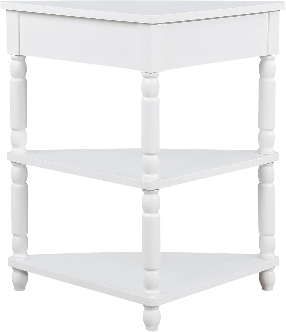 Small Triangle Corner Table Wood Corner Side Tables with Drawer & 2 Open ...